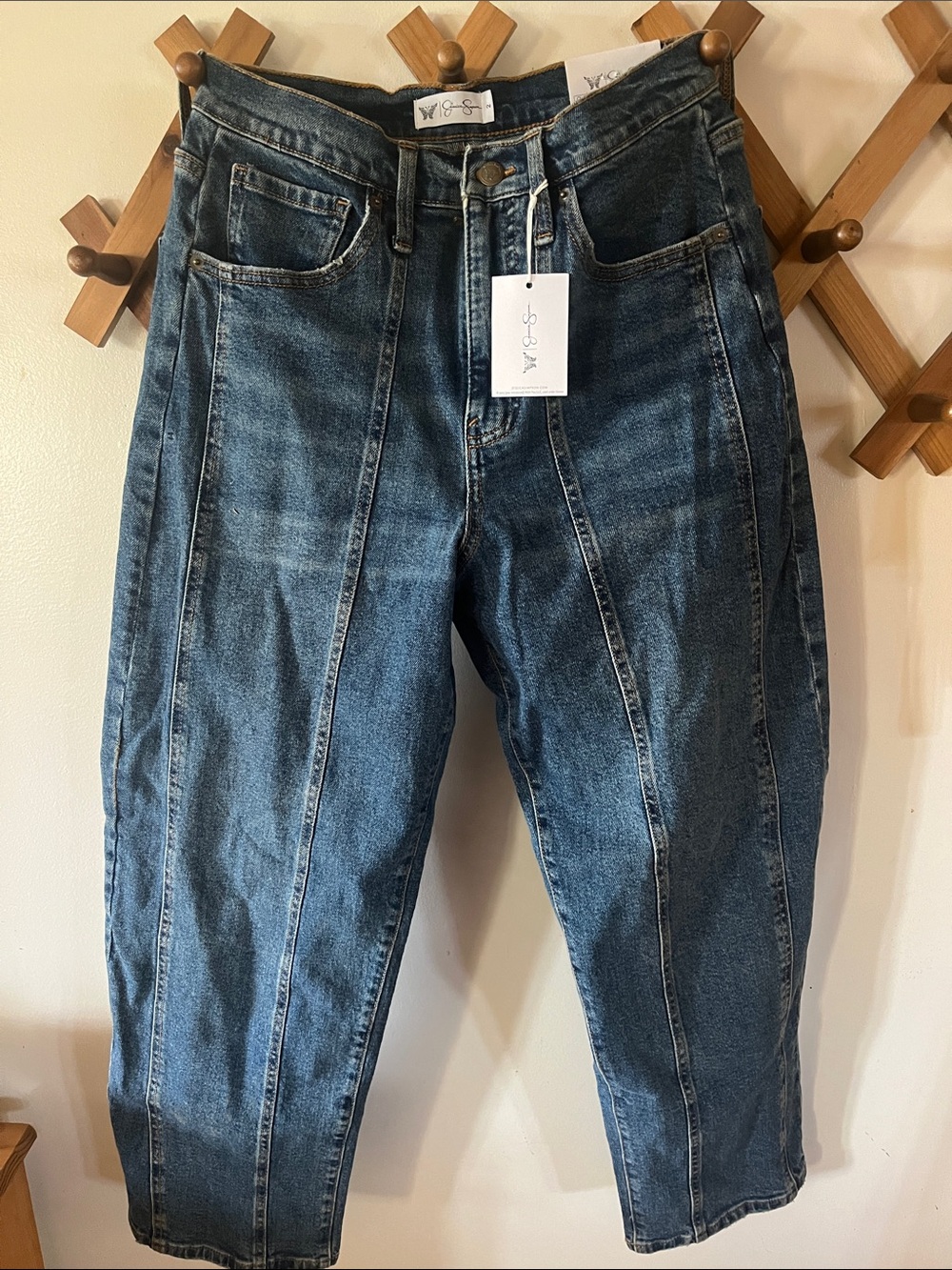 Women's Barrel Leg Seamed Dark Blue Jeans